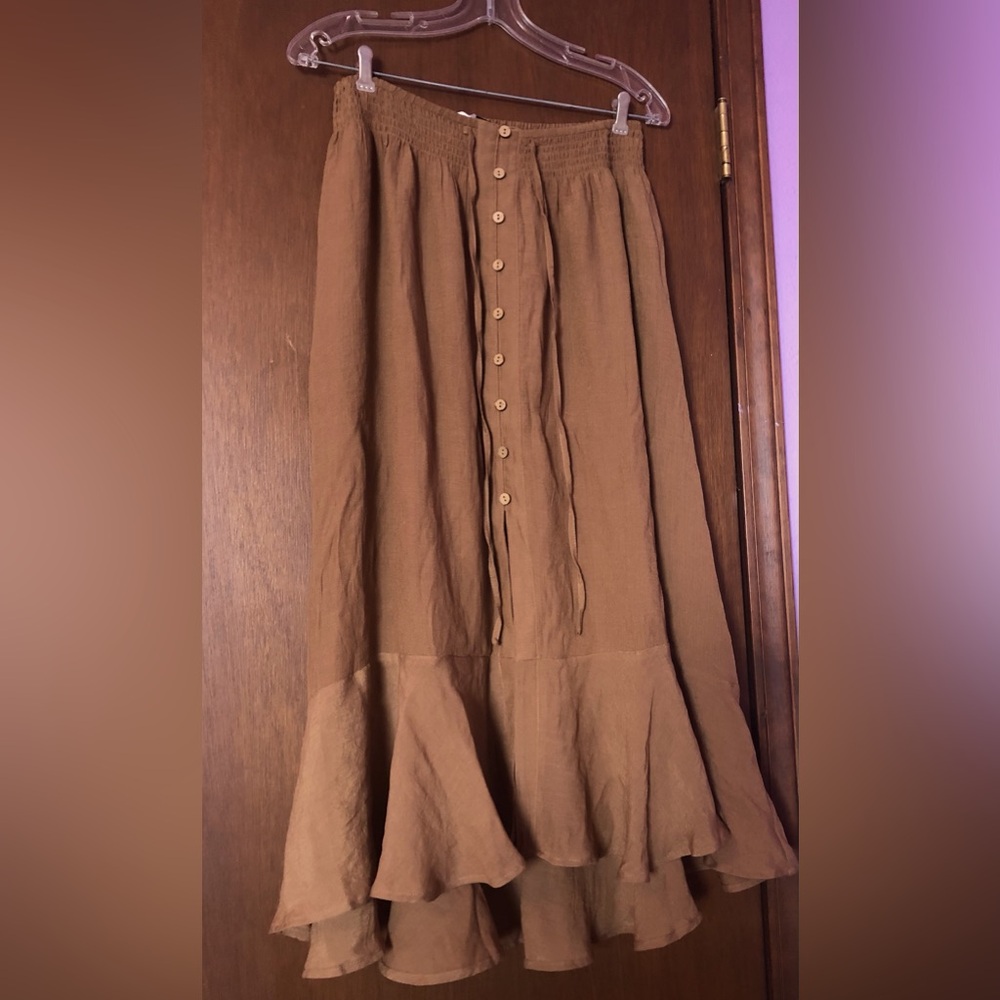 Wishlist button down midi skirt - hazelnut